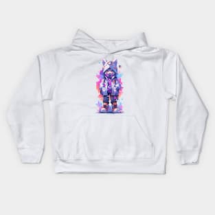 A anime girl wearing a white cat ears hooded Kids Hoodie